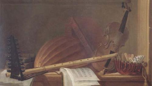 HUILLIOT, Pierre Nicolas Still Life of Musical Instruments (mk14) oil painting picture